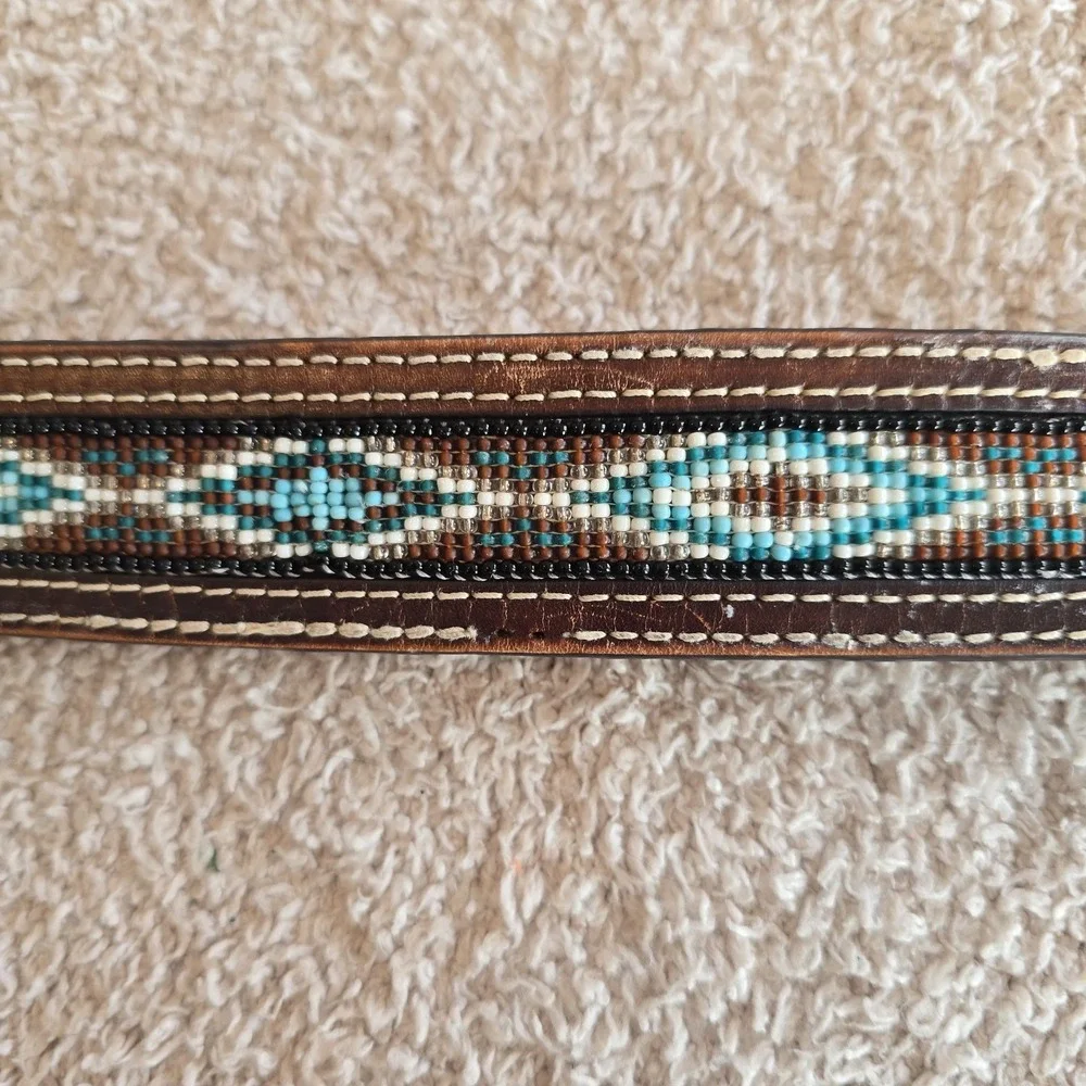 NOCONA Belt Co Unisex Sz 40 Western Beaded Leather Silver Buckle Belt Rodeo